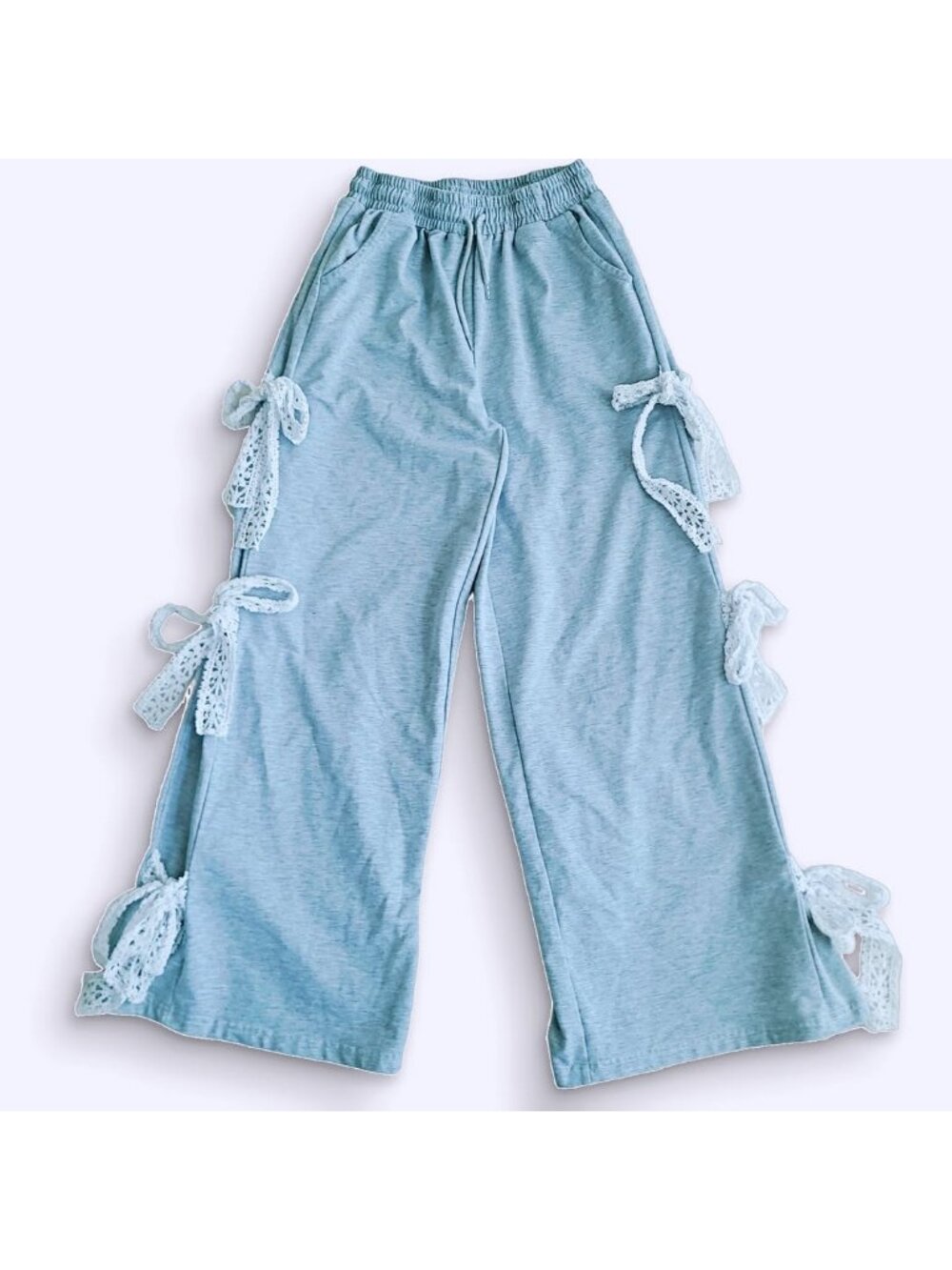 Grey Side Lace Wide Leg Sweatpants Cozy Streetwear Trousers (M)